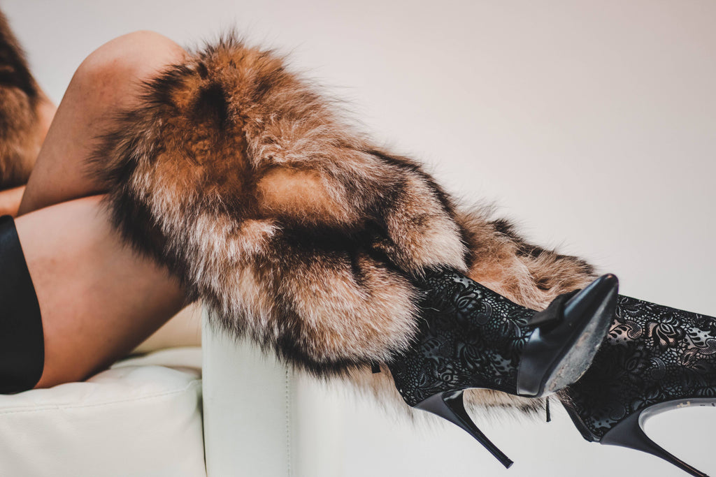 Fox Fur Boot Covers With Pom Pom Accessories Starlight Furs Crystal Fox Fur 14" 
