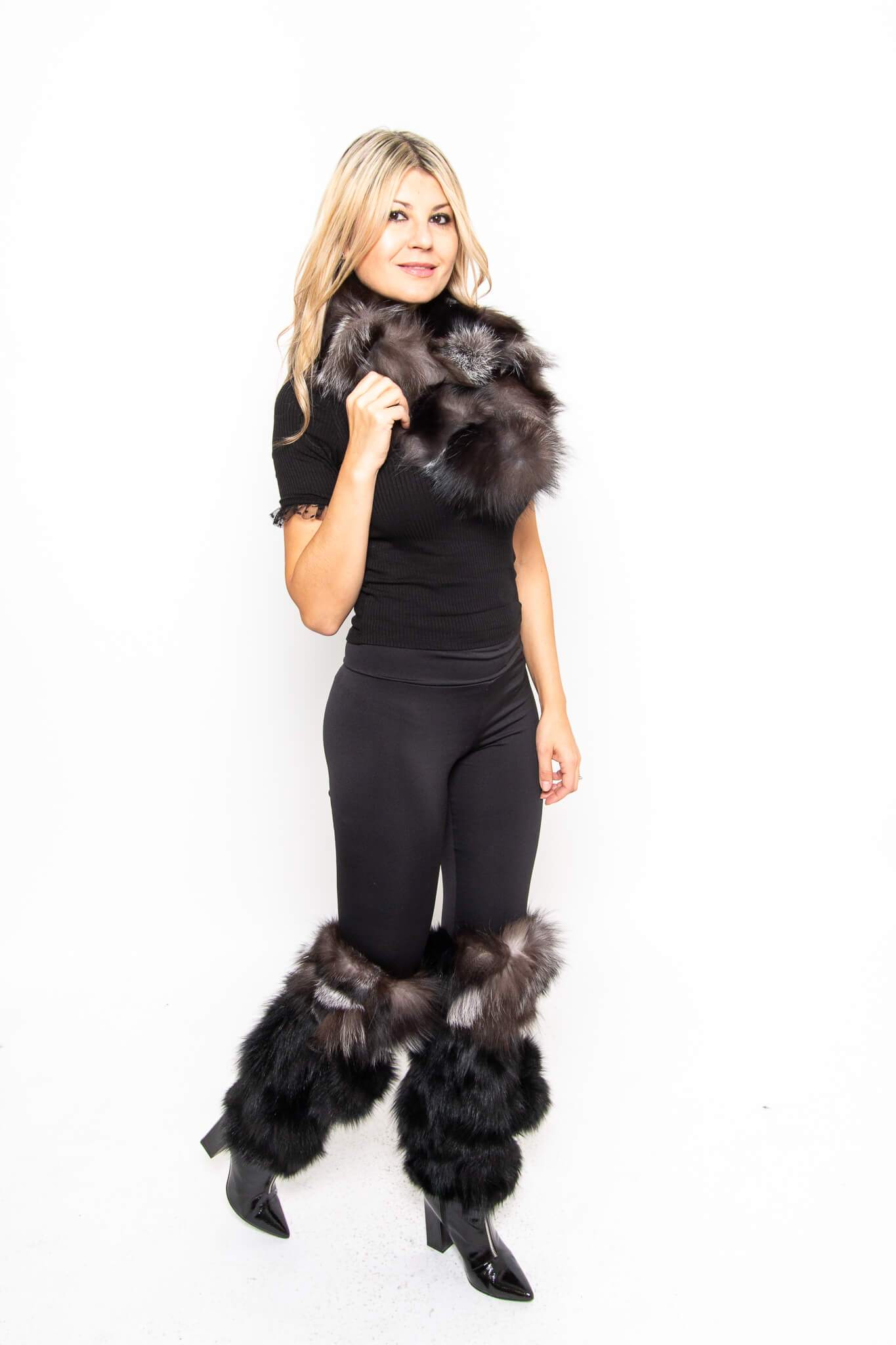 Fox Fur Boot Covers With Pom Pom Accessories Starlight Furs 