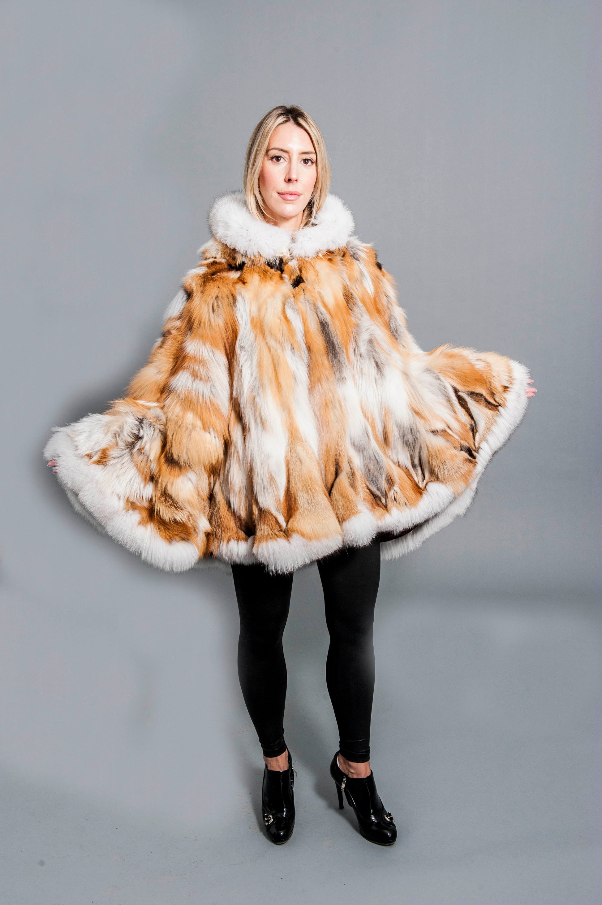 Fox Dyed Cape with Hood Starlight Furs 