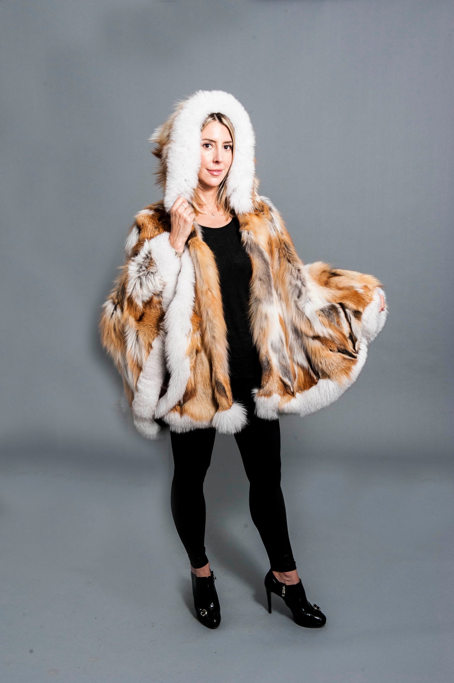 Fox Dyed Cape with Hood Starlight Furs 