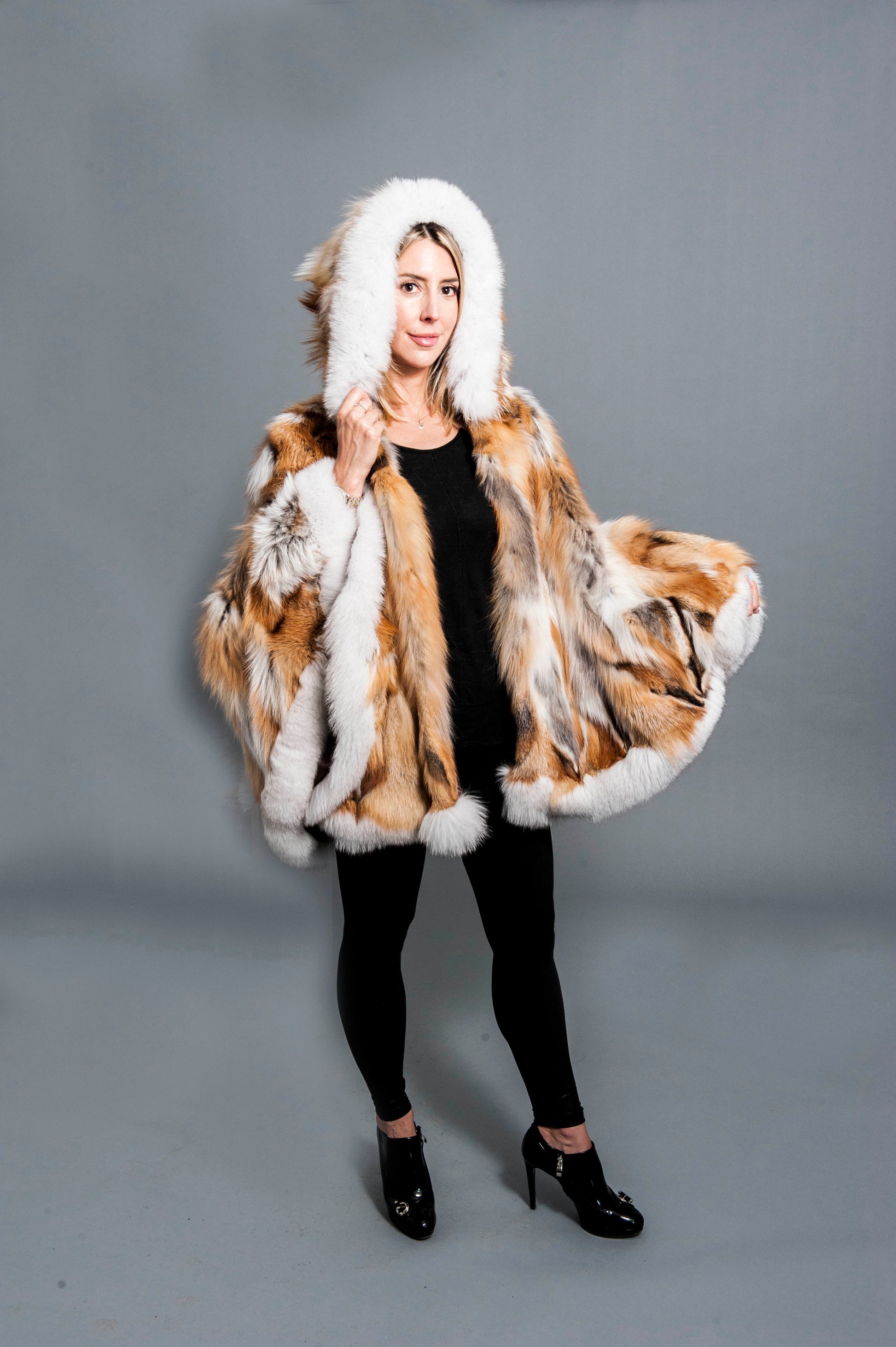 Fox Dyed Cape with Hood Starlight Furs 