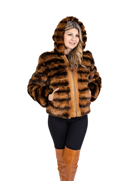 Hooded Brown Chinchilla Bomber Jacket Jackets Starlight Furs 