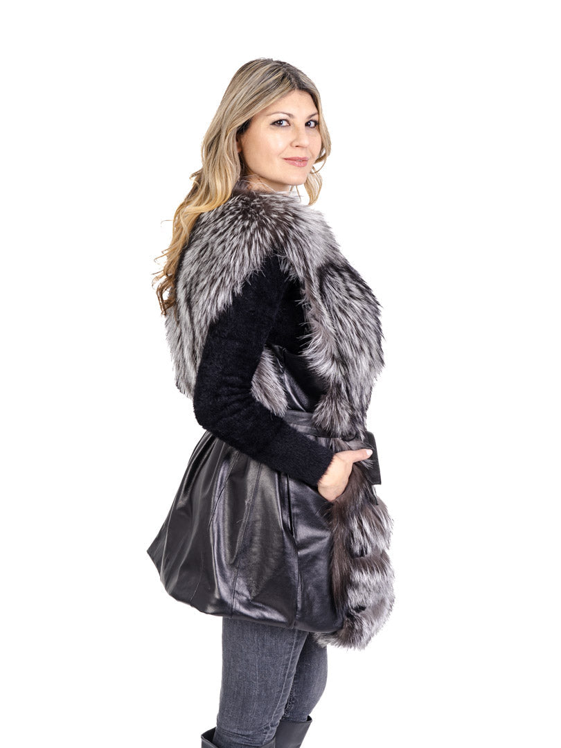 Leather and Silver Fox Fur Vest Vests Starlight Furs 