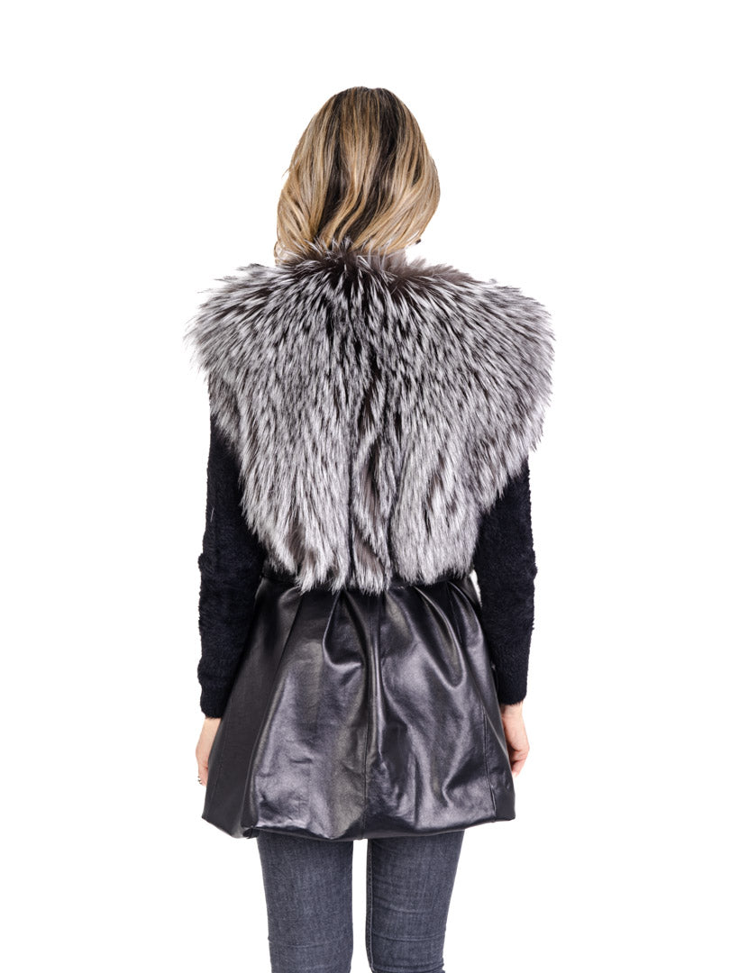 Leather and Silver Fox Fur Vest Vests Starlight Furs 
