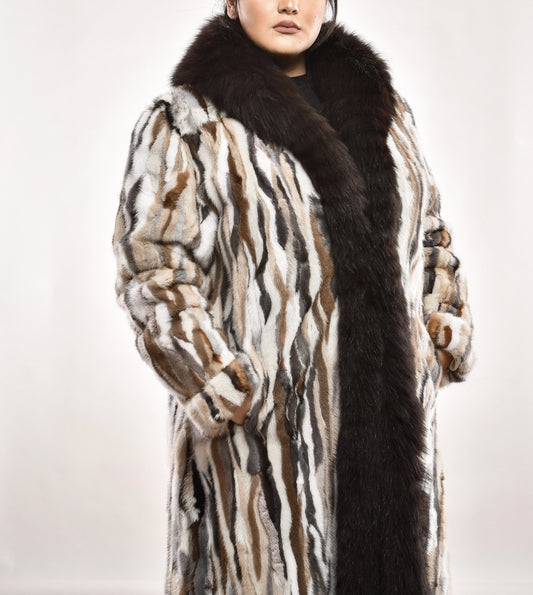 Long Coat Beige Mink with Fox Trim Coats Starlight Furs 