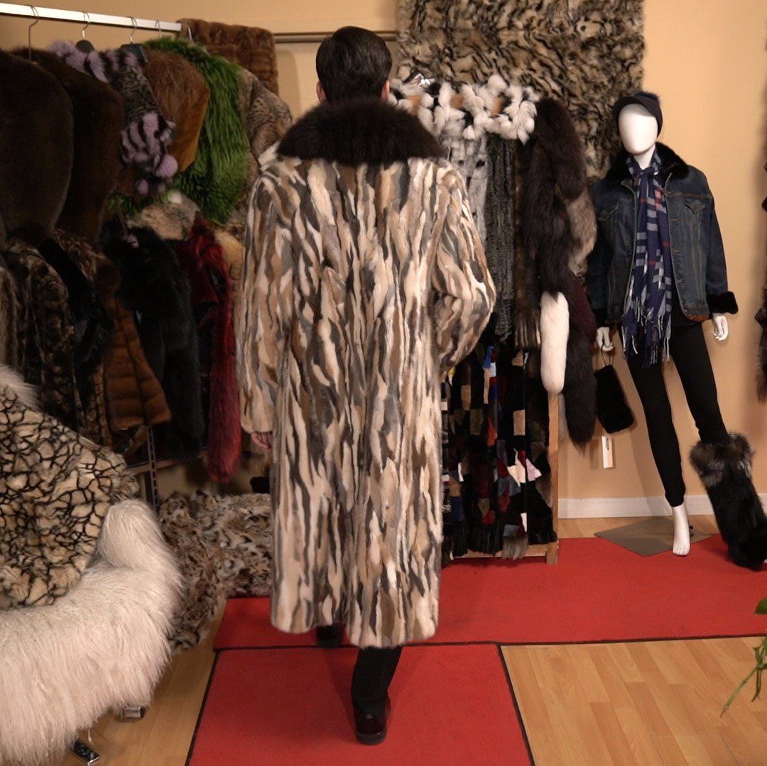 Men’s Long Coat Beige Mink with Fox Trim Apparel & Accessories Starlight Furs 