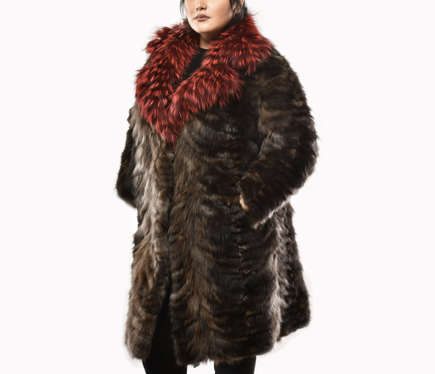 Natural Sable Fur Coat with Red Fox Fur Collar Coats Starlight Furs 