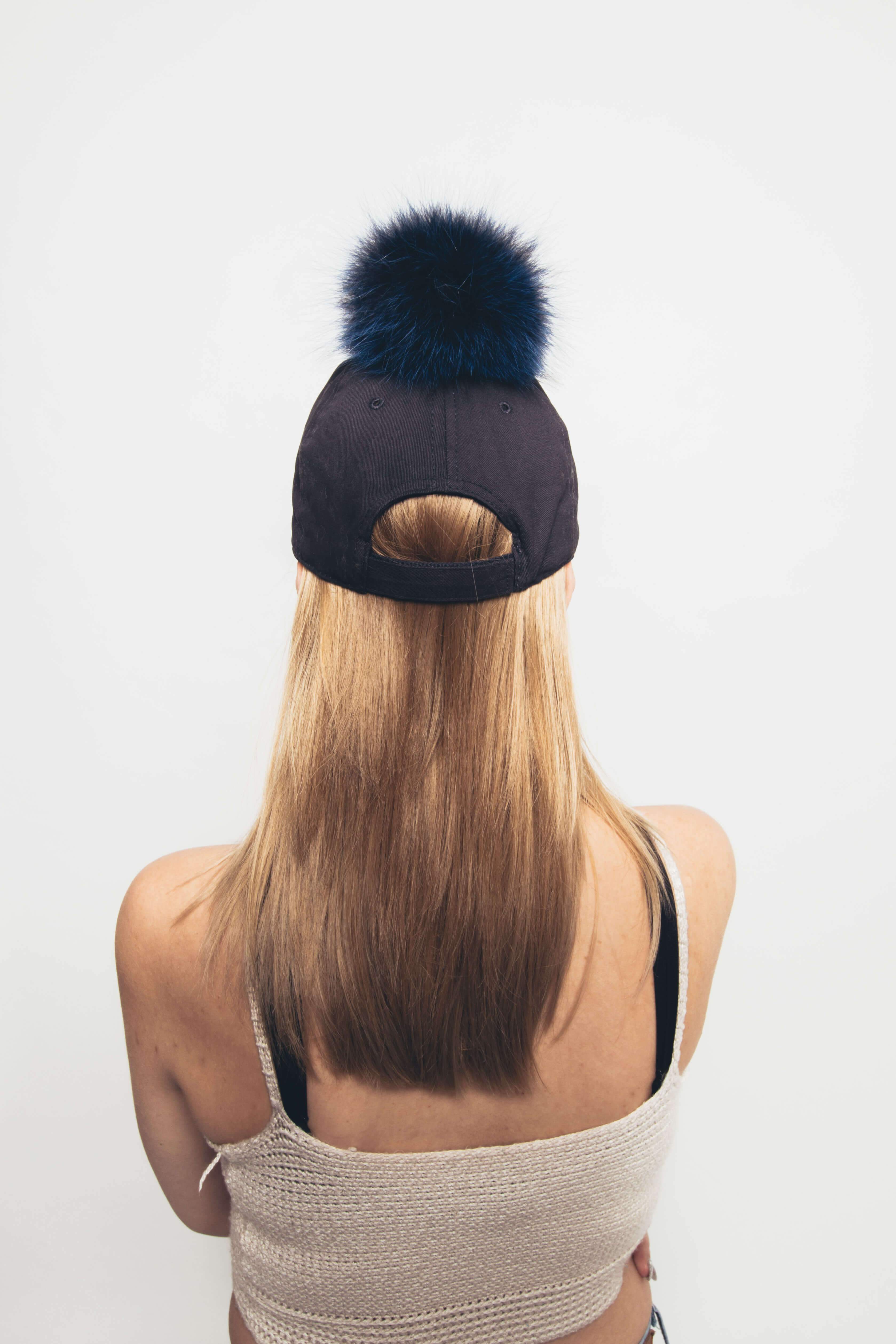 Real Fur Pom Pom Baseball Cap Accessories Starlight Furs 
