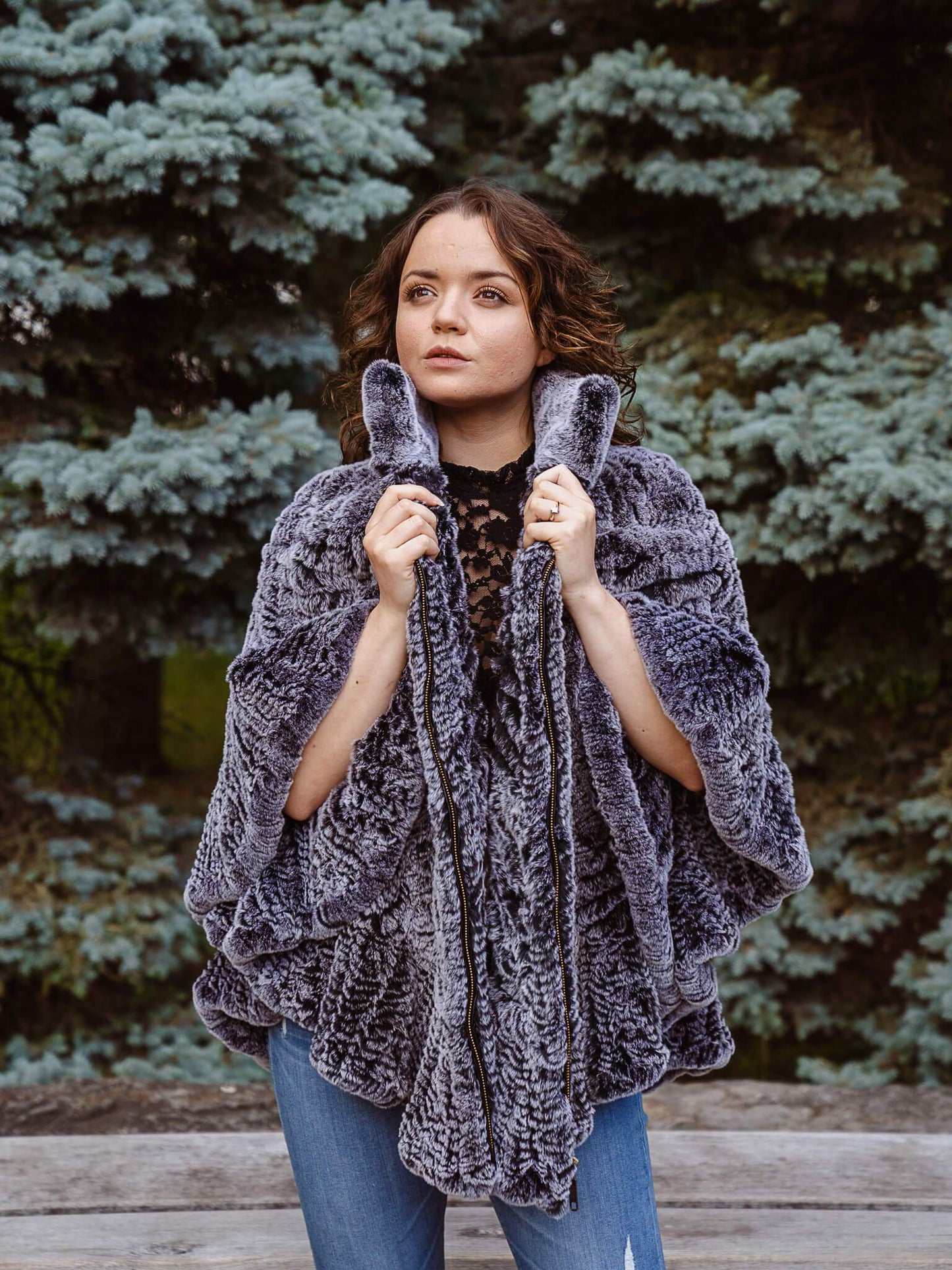 Rex Rabbit Netted Cape Capes Starlight Furs Gray 