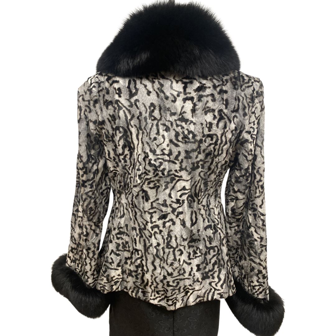 Swakara Lamb Jacket with Fox Collar Coats & Jackets Starlight Furs 