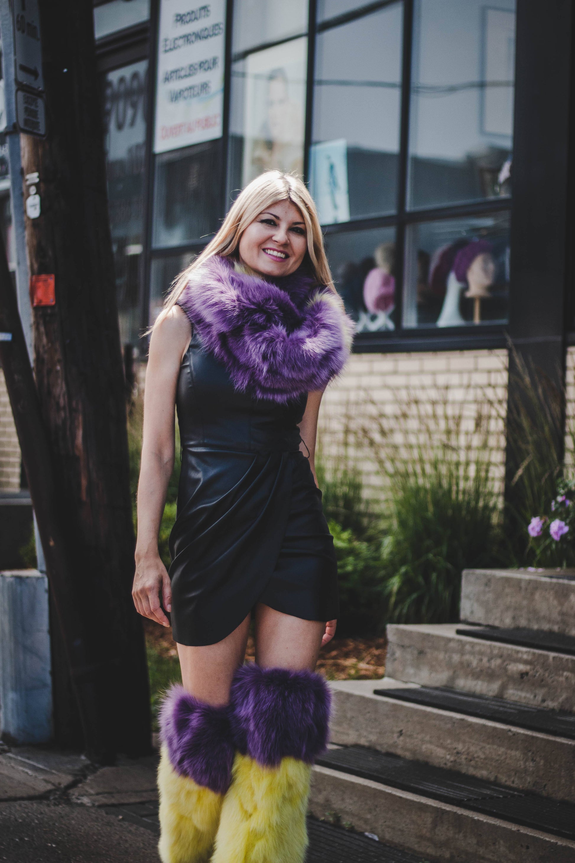 Yellow and Purple Fur Fox Boot Covers Accessories Starlight Furs 